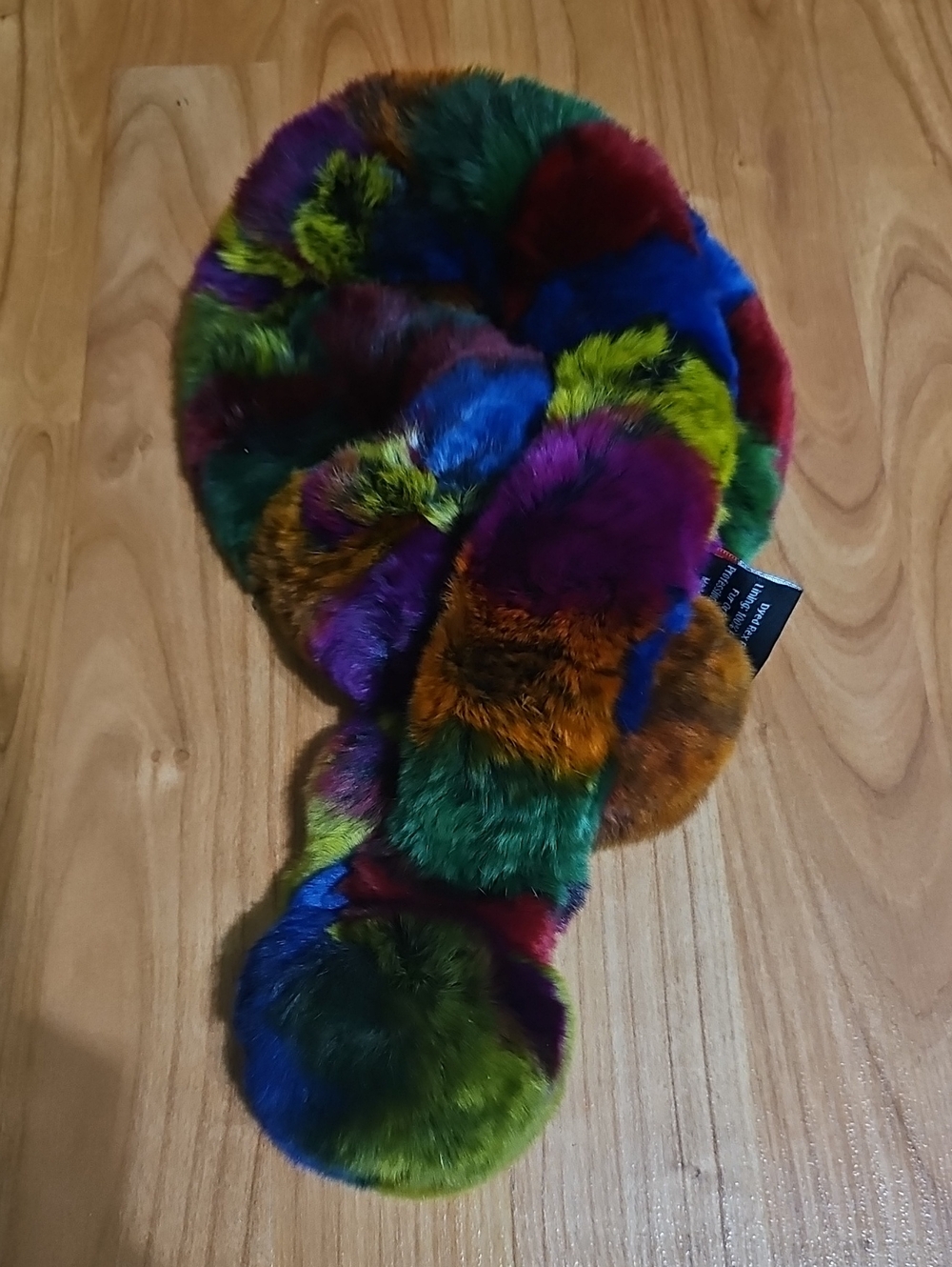 Vibrant Multicolor Rabbit Fur Scarf - Plush Patchwork Wrap